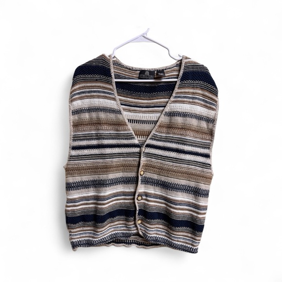 Vintage Structure Knit Sweater Vest Men’s XL Striped Ramie Cotton 90s Y2K - Picture 1 of 4